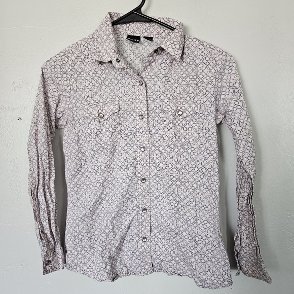 Cruel Girls XL 12 Purple White Casual Button Down Shirt Geometric Print Western - Picture 1 of 7